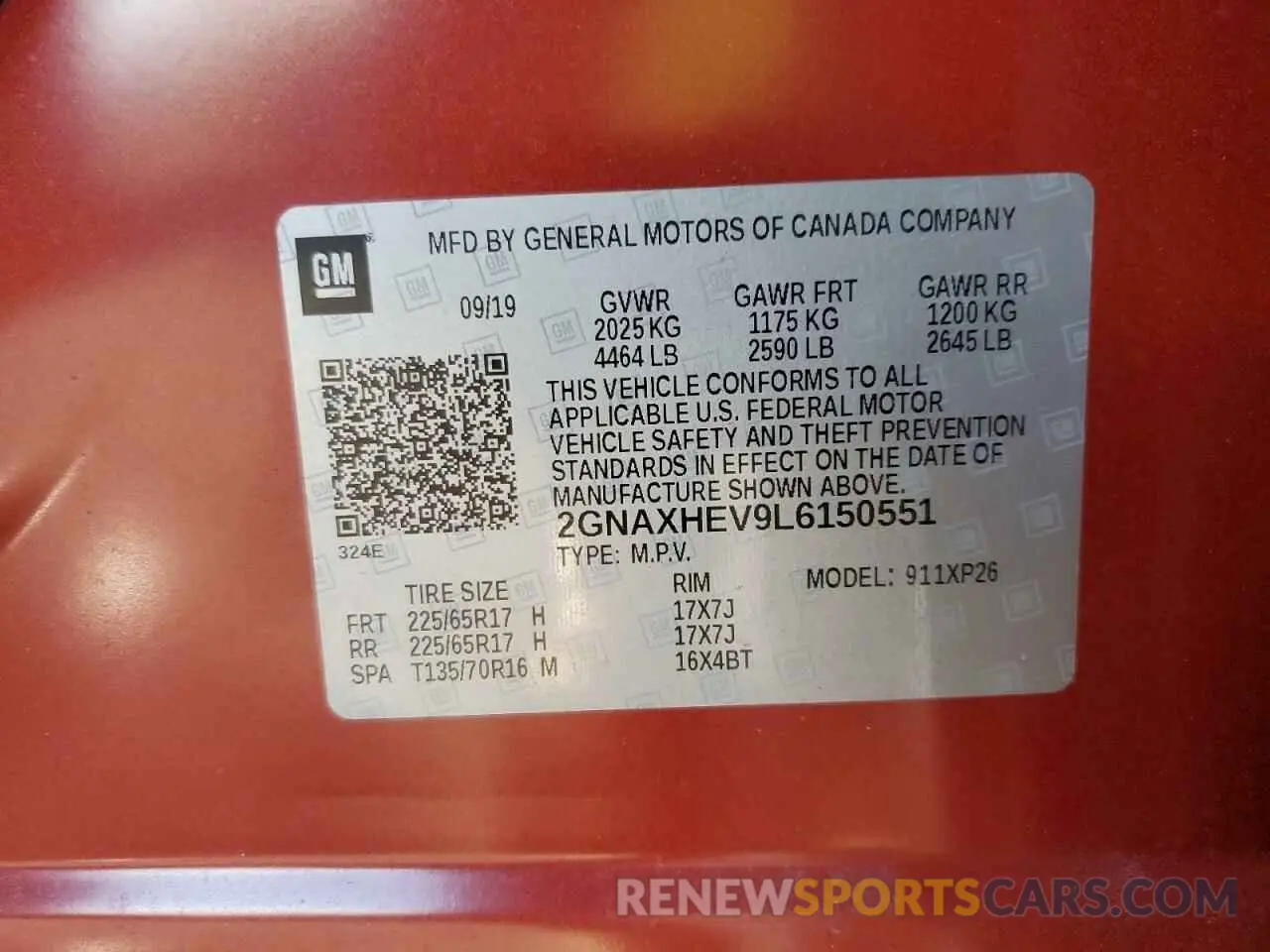 12 Photograph of a damaged car 2GNAXHEV9L6150551 CHEVROLET EQUINOX 2020