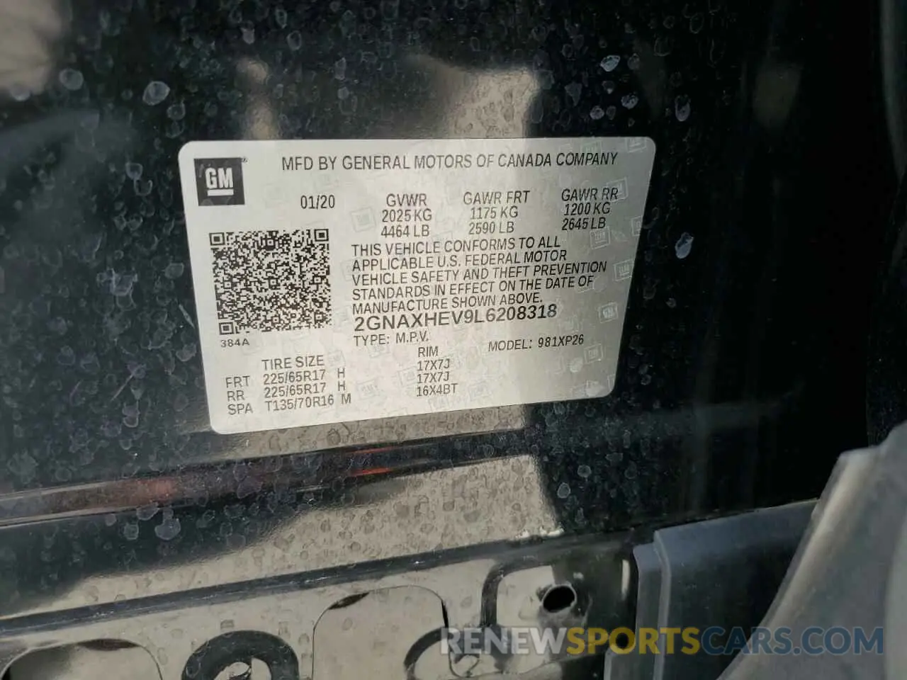 14 Photograph of a damaged car 2GNAXHEV9L6208318 CHEVROLET EQUINOX 2020