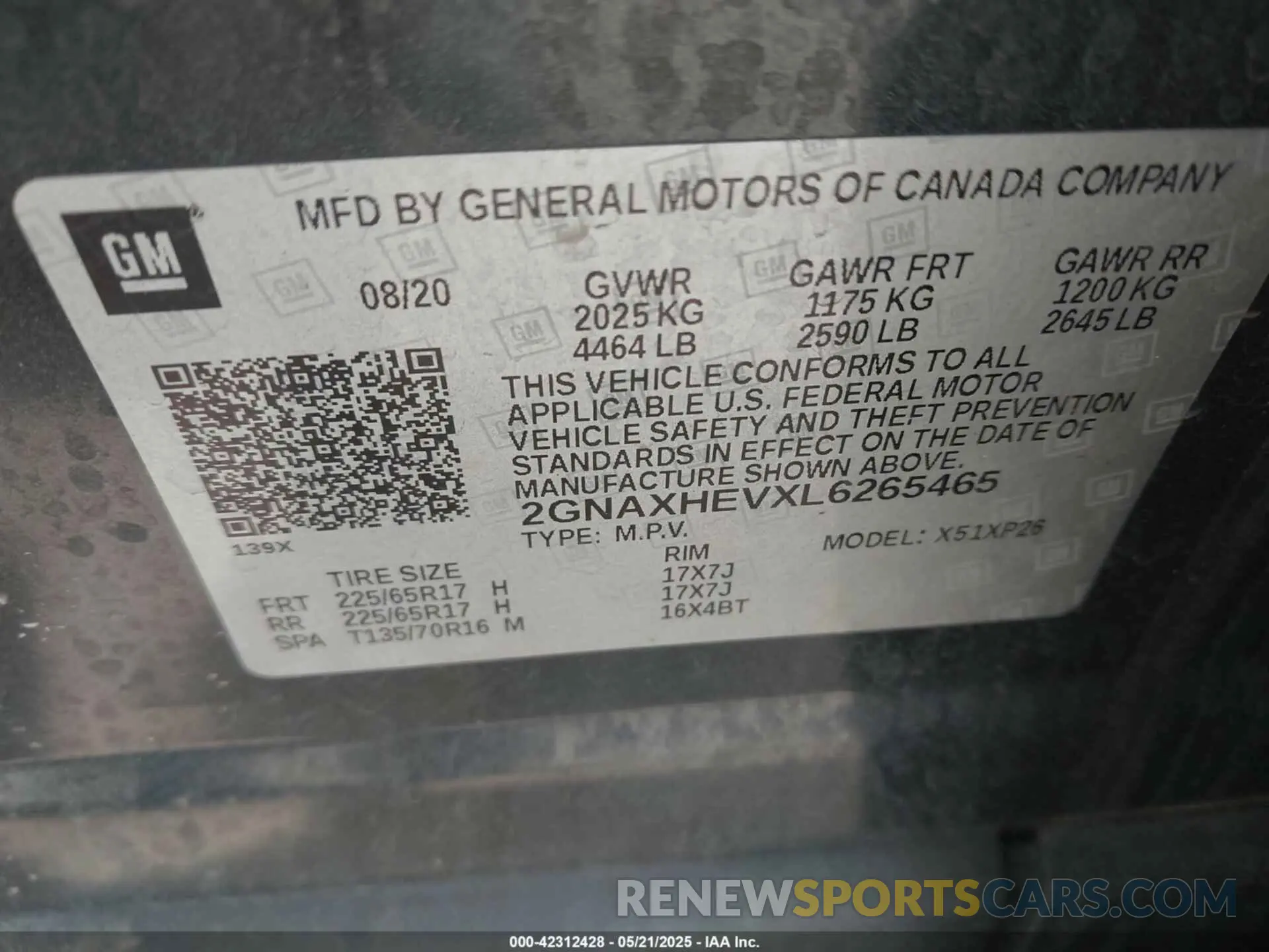 9 Photograph of a damaged car 2GNAXHEVXL6265465 CHEVROLET EQUINOX 2020