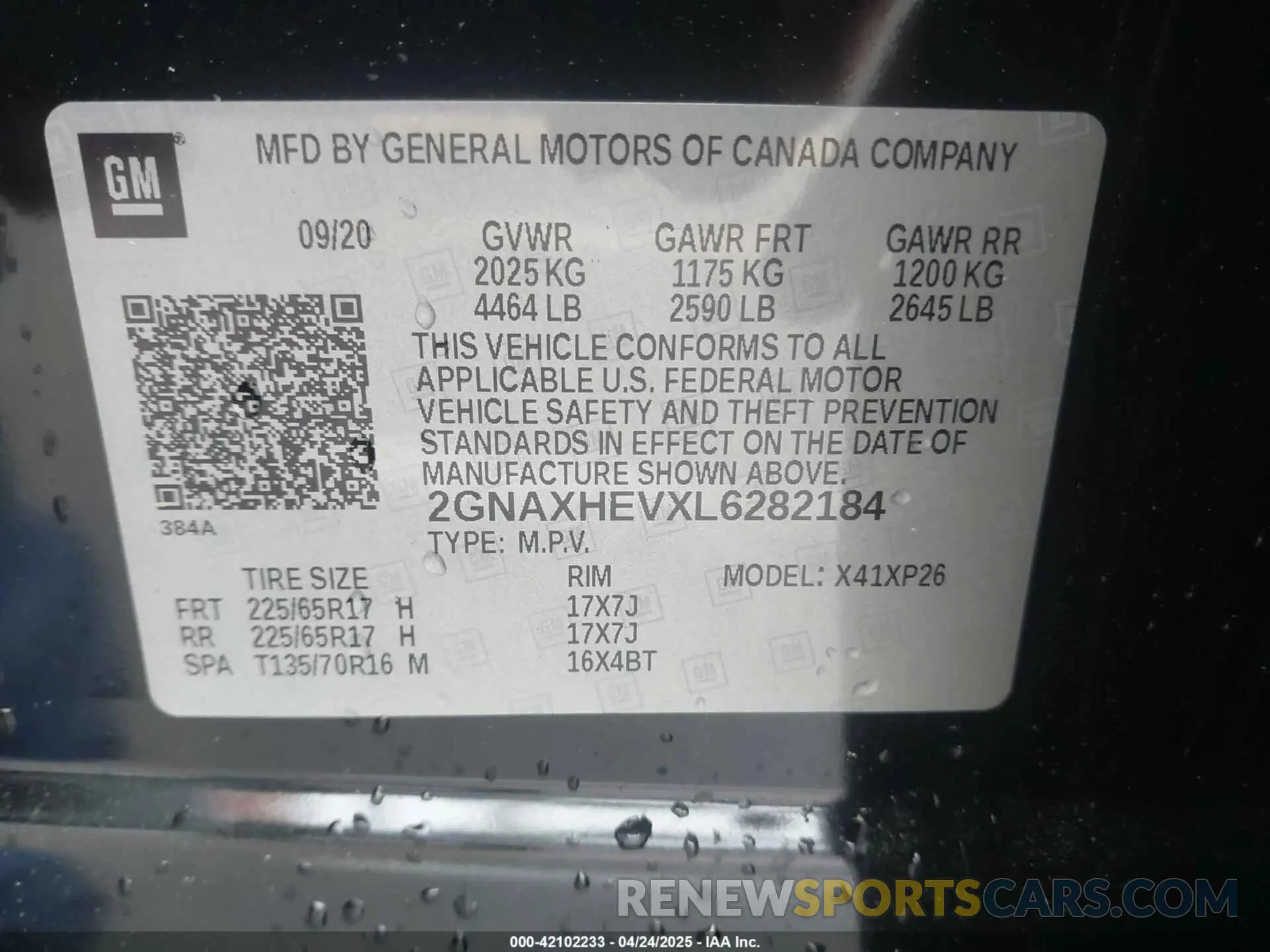 9 Photograph of a damaged car 2GNAXHEVXL6282184 CHEVROLET EQUINOX 2020