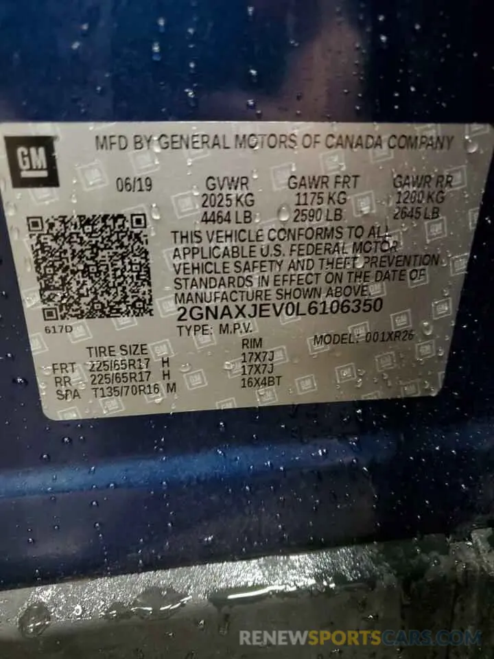 14 Photograph of a damaged car 2GNAXJEV0L6106350 CHEVROLET EQUINOX 2020