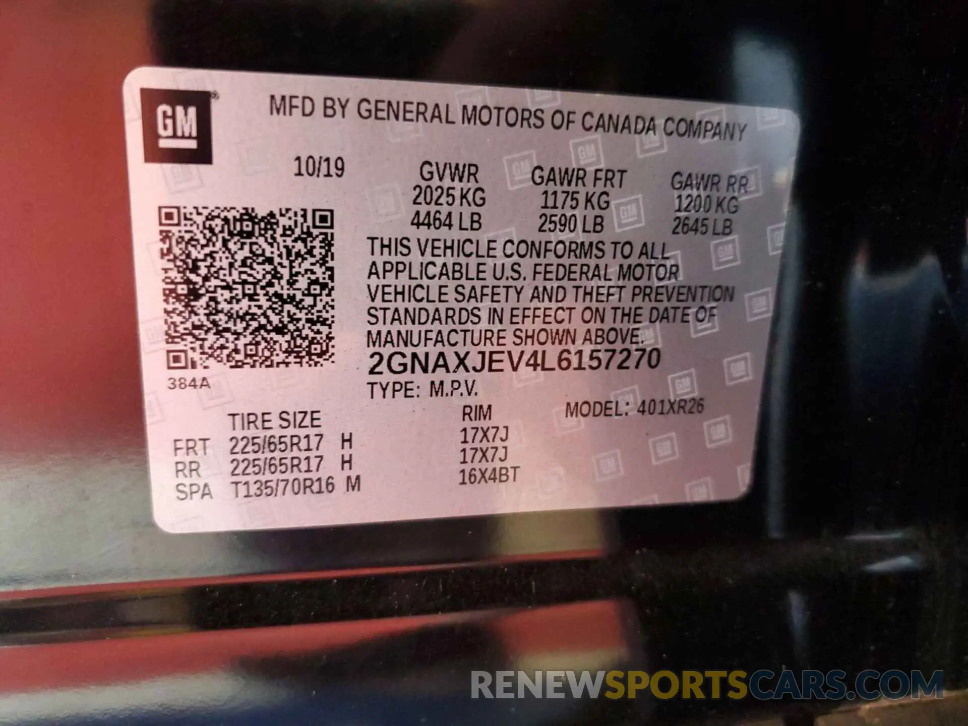 5 Photograph of a damaged car 2GNAXJEV4L6157270 CHEVROLET EQUINOX 2020