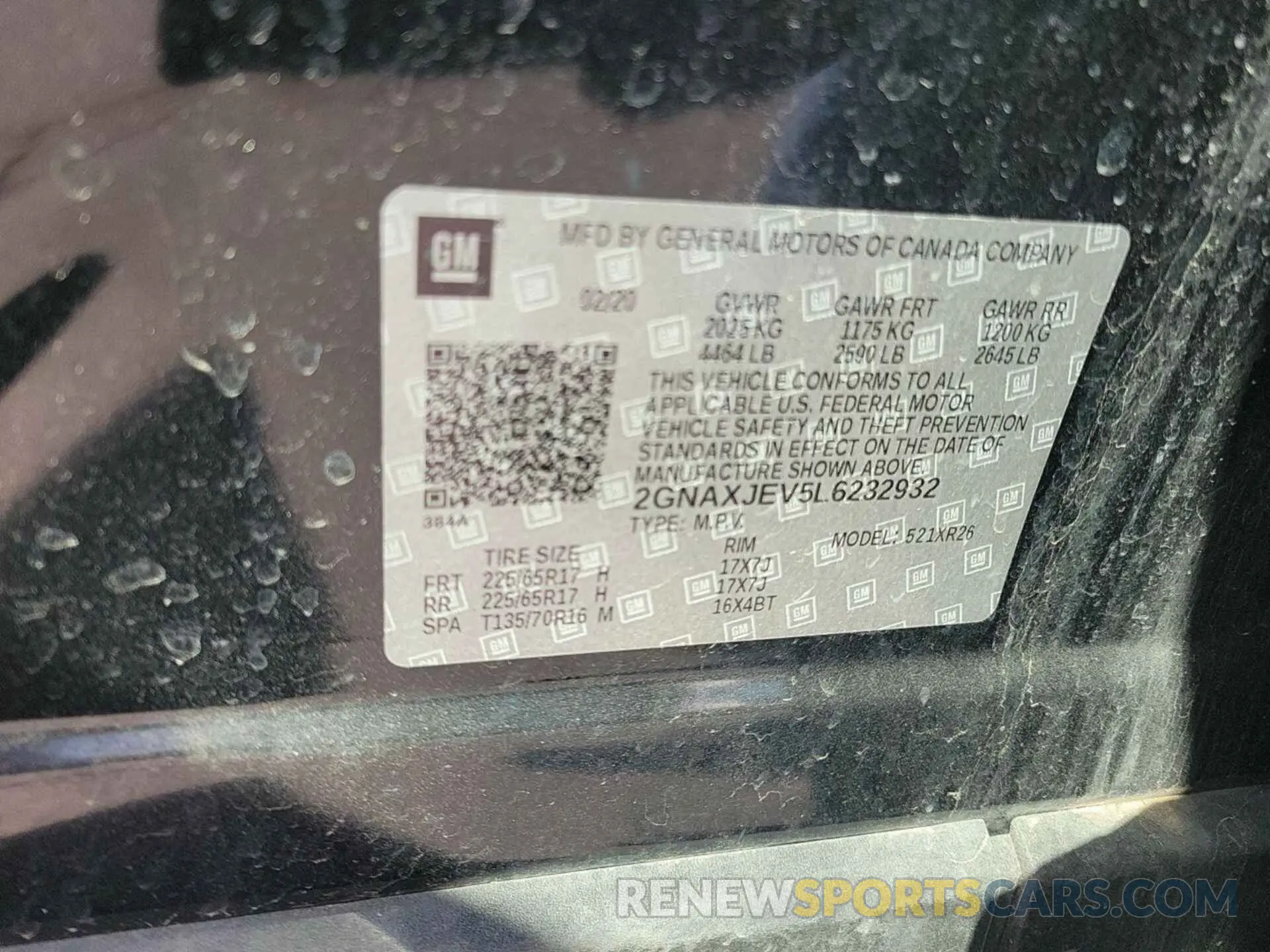 16 Photograph of a damaged car 2GNAXJEV5L6232932 CHEVROLET EQUINOX 2020