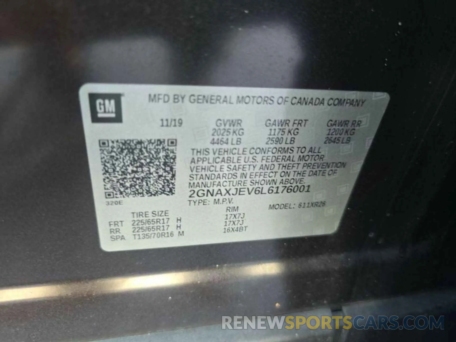 1 Photograph of a damaged car 2GNAXJEV6L6176001 CHEVROLET EQUINOX 2020