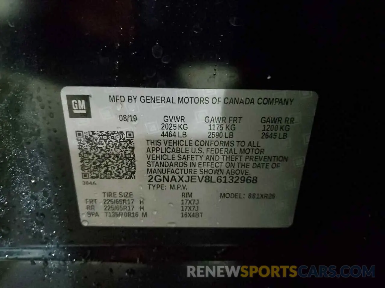 15 Photograph of a damaged car 2GNAXJEV8L6132968 CHEVROLET EQUINOX 2020