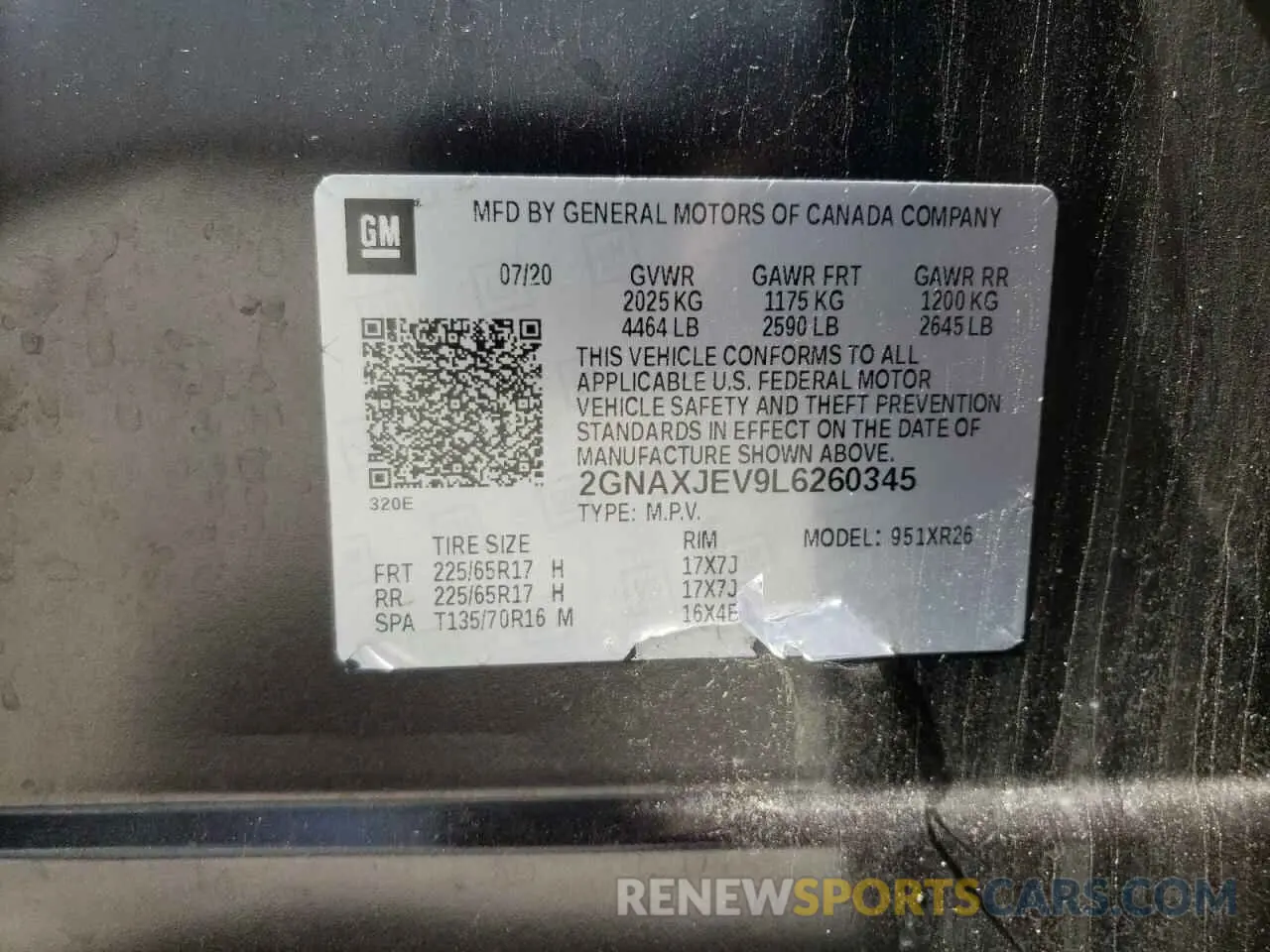 13 Photograph of a damaged car 2GNAXJEV9L6260345 CHEVROLET EQUINOX 2020