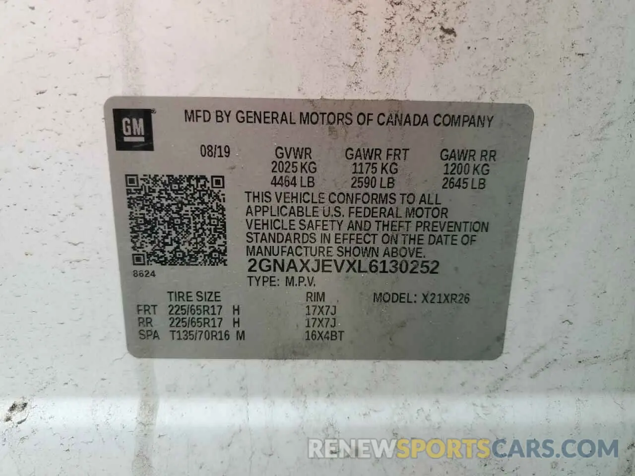 13 Photograph of a damaged car 2GNAXJEVXL6130252 CHEVROLET EQUINOX 2020