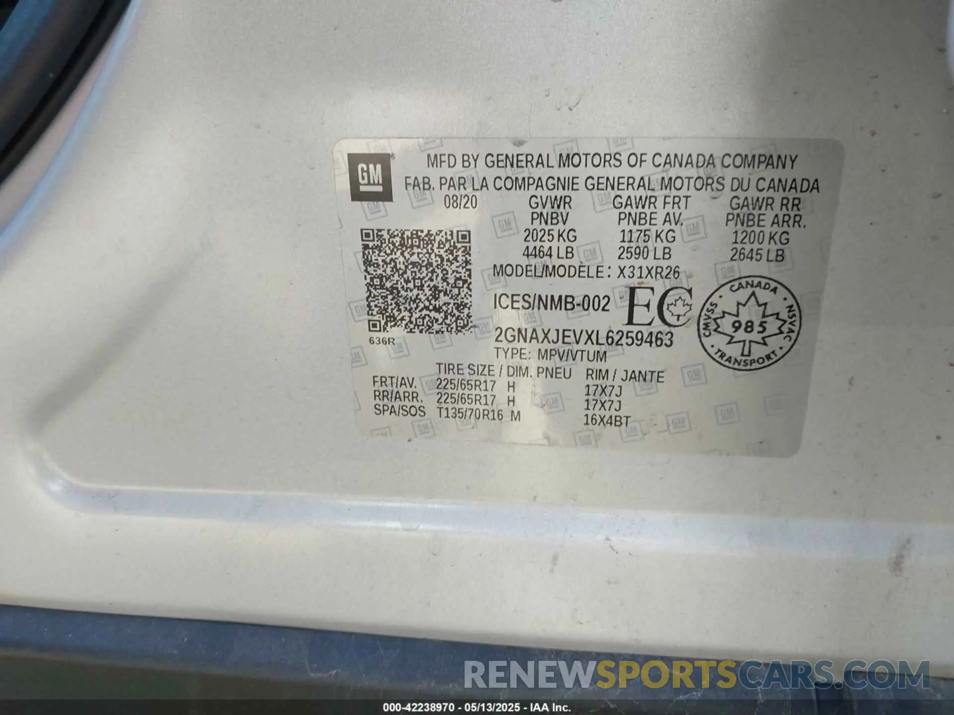 9 Photograph of a damaged car 2GNAXJEVXL6259463 CHEVROLET EQUINOX 2020