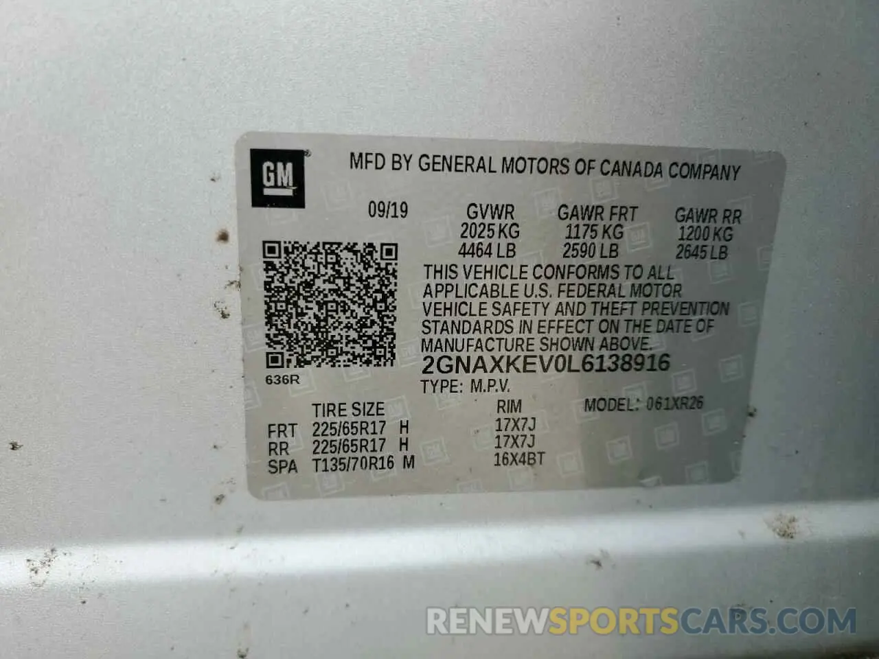 13 Photograph of a damaged car 2GNAXKEV0L6138916 CHEVROLET EQUINOX 2020