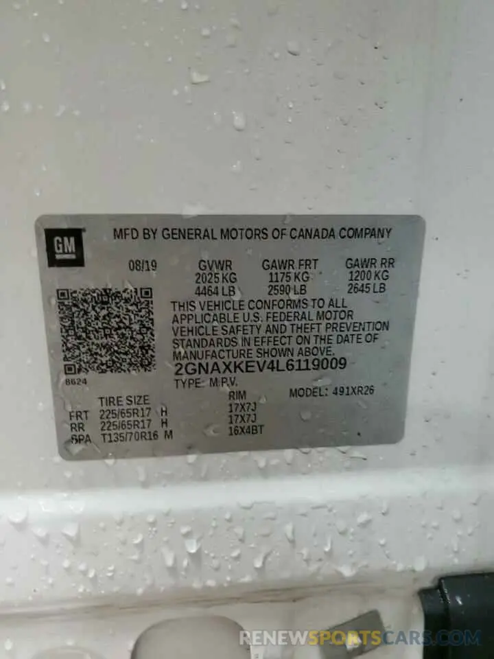 13 Photograph of a damaged car 2GNAXKEV4L6119009 CHEVROLET EQUINOX 2020