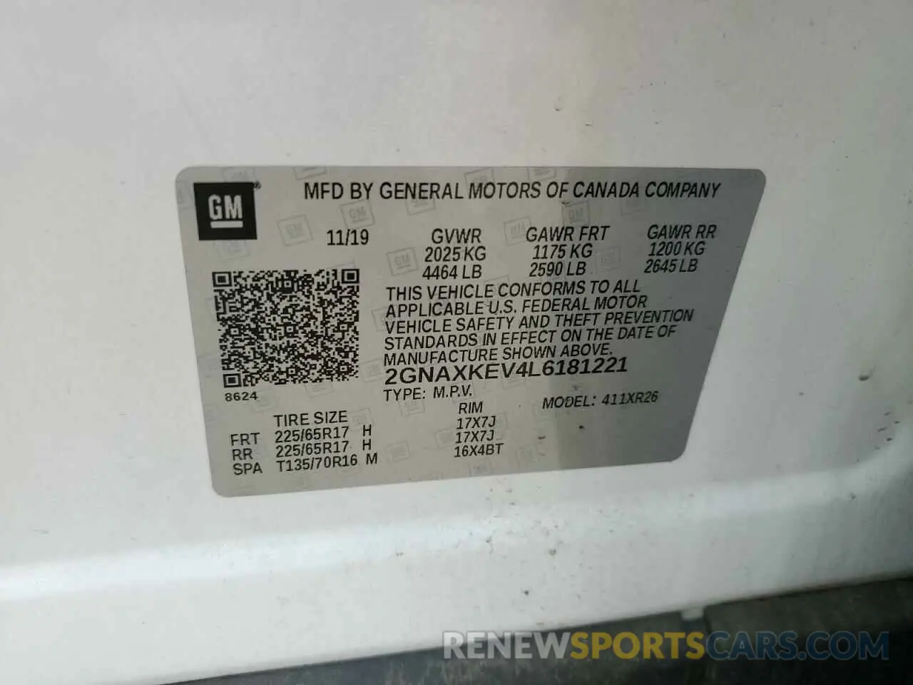 16 Photograph of a damaged car 2GNAXKEV4L6181221 CHEVROLET EQUINOX 2020