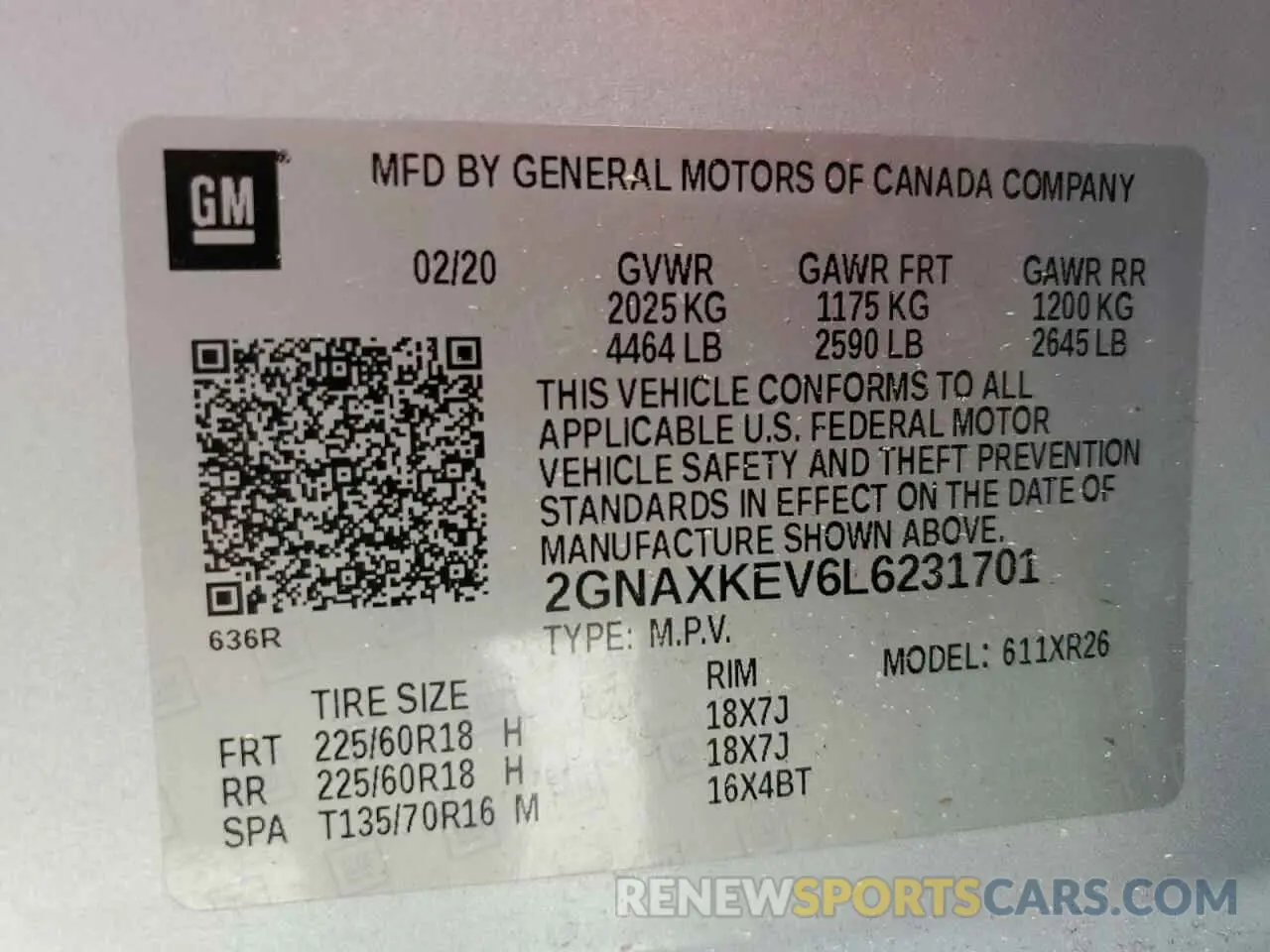 13 Photograph of a damaged car 2GNAXKEV6L6231701 CHEVROLET EQUINOX 2020