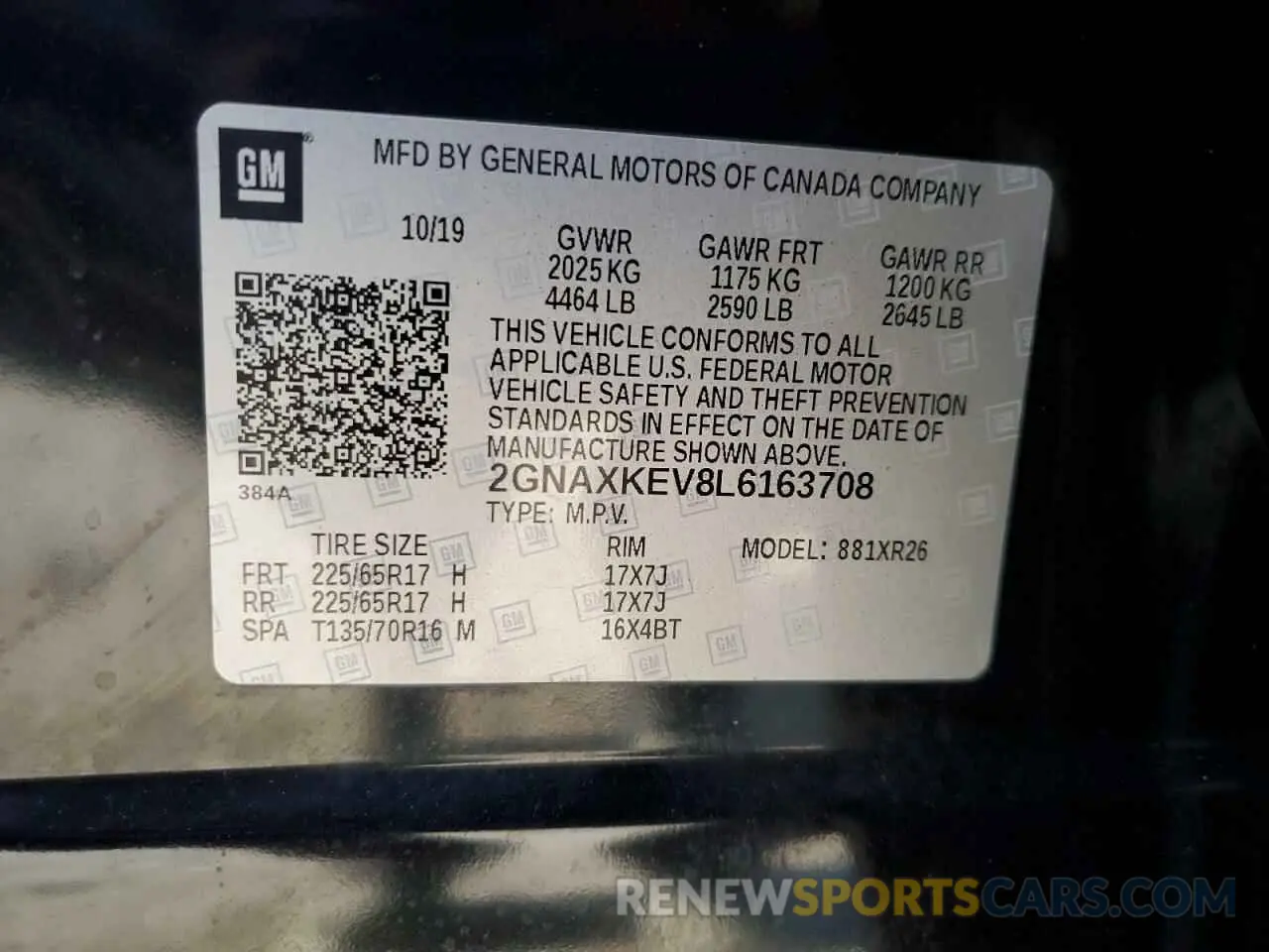 12 Photograph of a damaged car 2GNAXKEV8L6163708 CHEVROLET EQUINOX 2020
