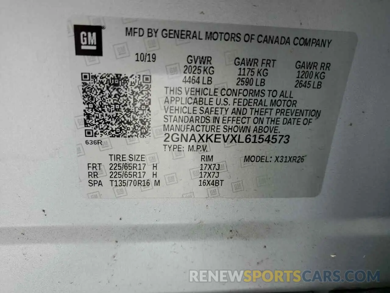 15 Photograph of a damaged car 2GNAXKEVXL6154573 CHEVROLET EQUINOX 2020