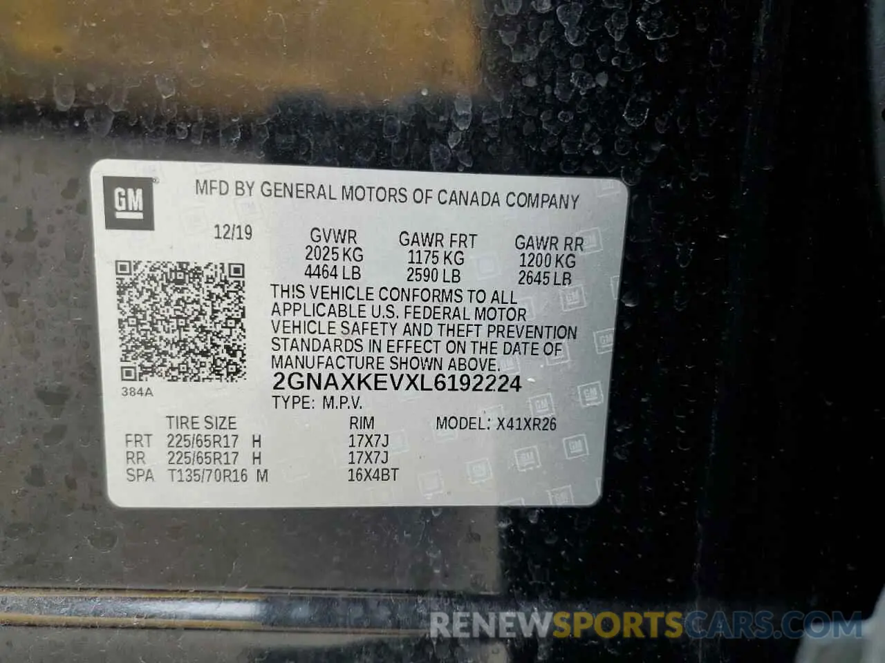 13 Photograph of a damaged car 2GNAXKEVXL6192224 CHEVROLET EQUINOX 2020