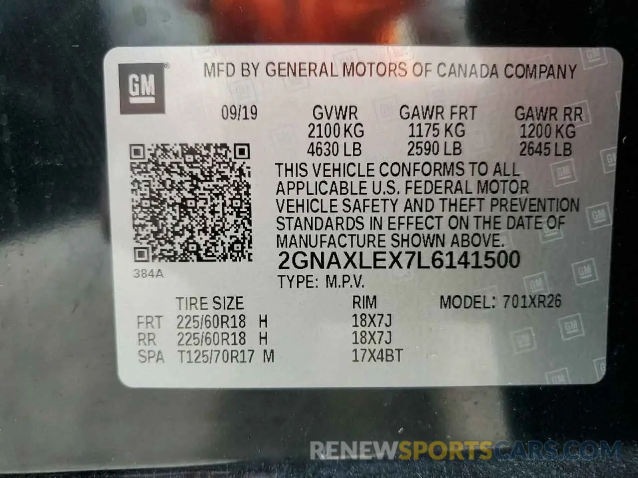 12 Photograph of a damaged car 2GNAXLEX7L6141500 CHEVROLET EQUINOX 2020