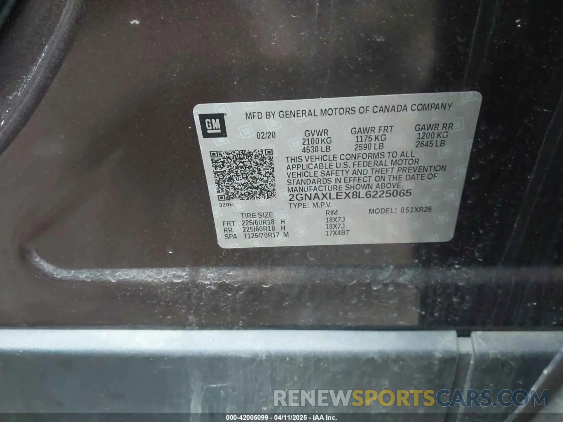 9 Photograph of a damaged car 2GNAXLEX8L6225065 CHEVROLET EQUINOX 2020