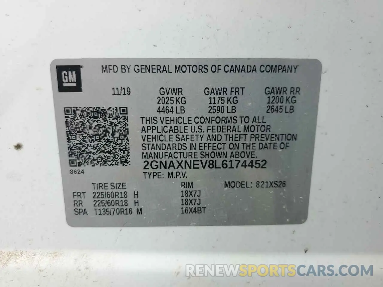 14 Photograph of a damaged car 2GNAXNEV8L6174452 CHEVROLET EQUINOX 2020
