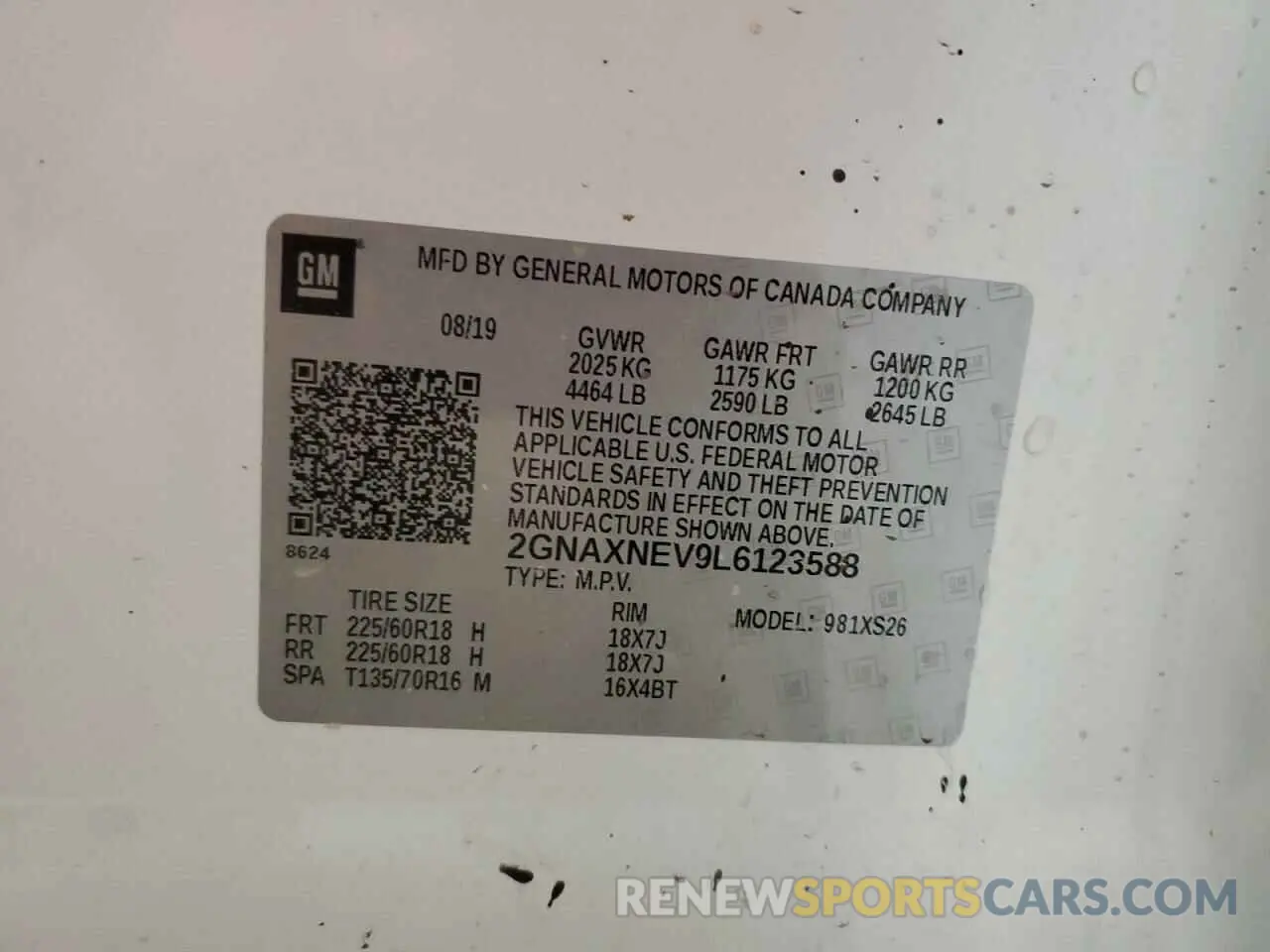13 Photograph of a damaged car 2GNAXNEV9L6123588 CHEVROLET EQUINOX 2020