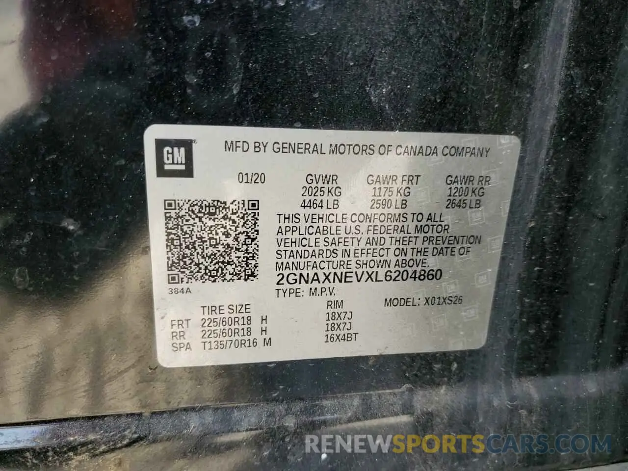 14 Photograph of a damaged car 2GNAXNEVXL6204860 CHEVROLET EQUINOX 2020