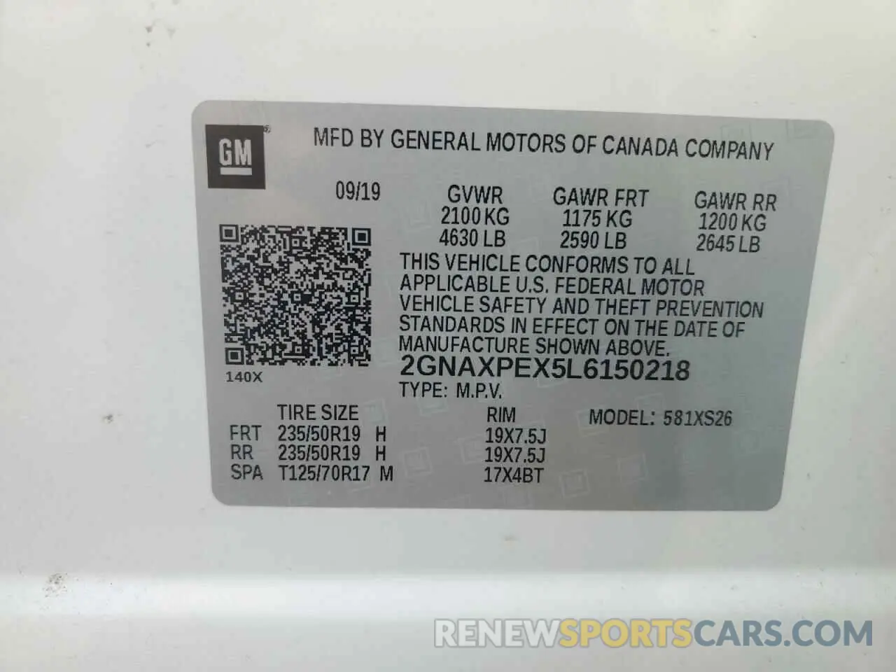 13 Photograph of a damaged car 2GNAXPEX5L6150218 CHEVROLET EQUINOX 2020