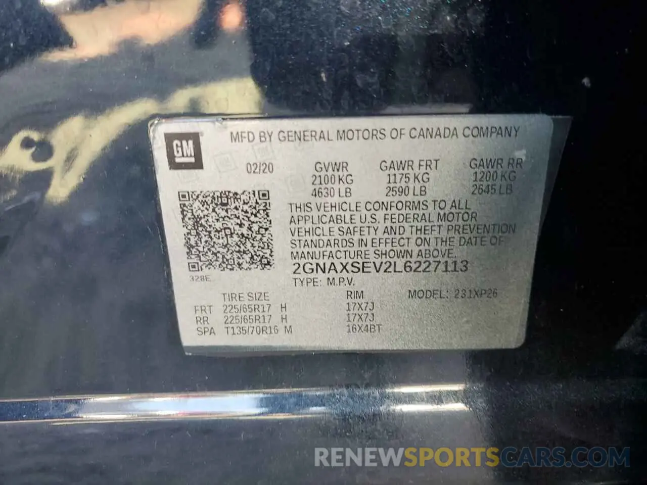 13 Photograph of a damaged car 2GNAXSEV2L6227113 CHEVROLET EQUINOX 2020