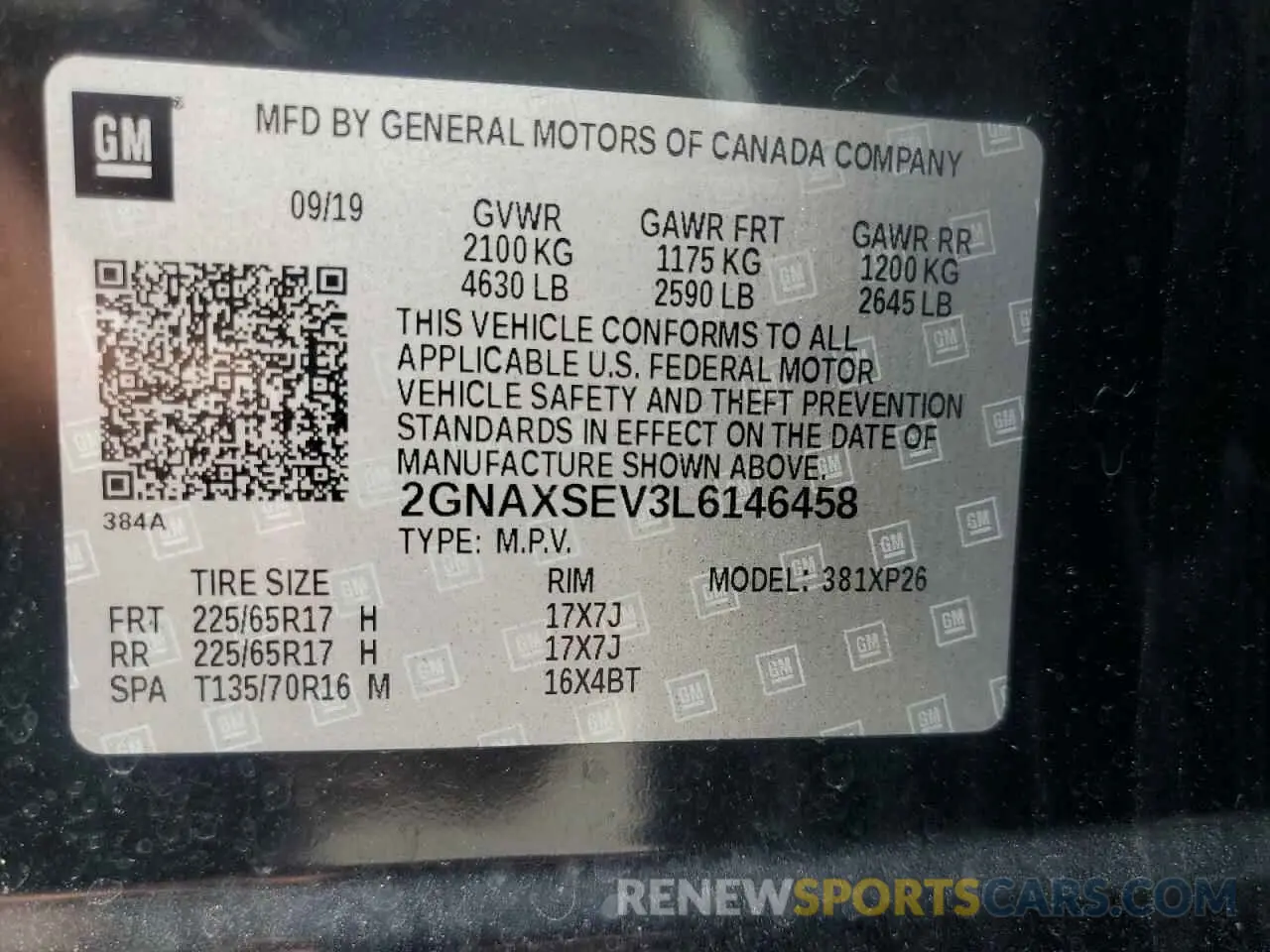 13 Photograph of a damaged car 2GNAXSEV3L6146458 CHEVROLET EQUINOX 2020