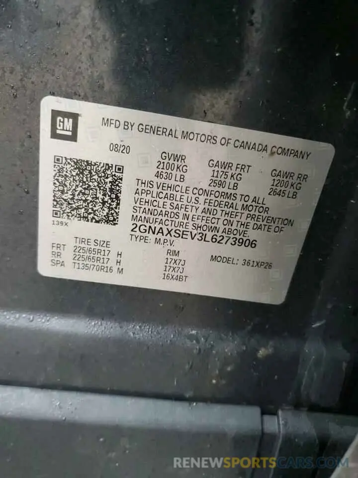 13 Photograph of a damaged car 2GNAXSEV3L6273906 CHEVROLET EQUINOX 2020