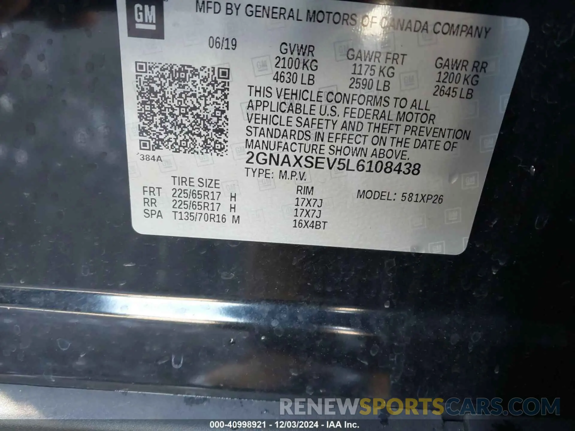 9 Photograph of a damaged car 2GNAXSEV5L6108438 CHEVROLET EQUINOX 2020