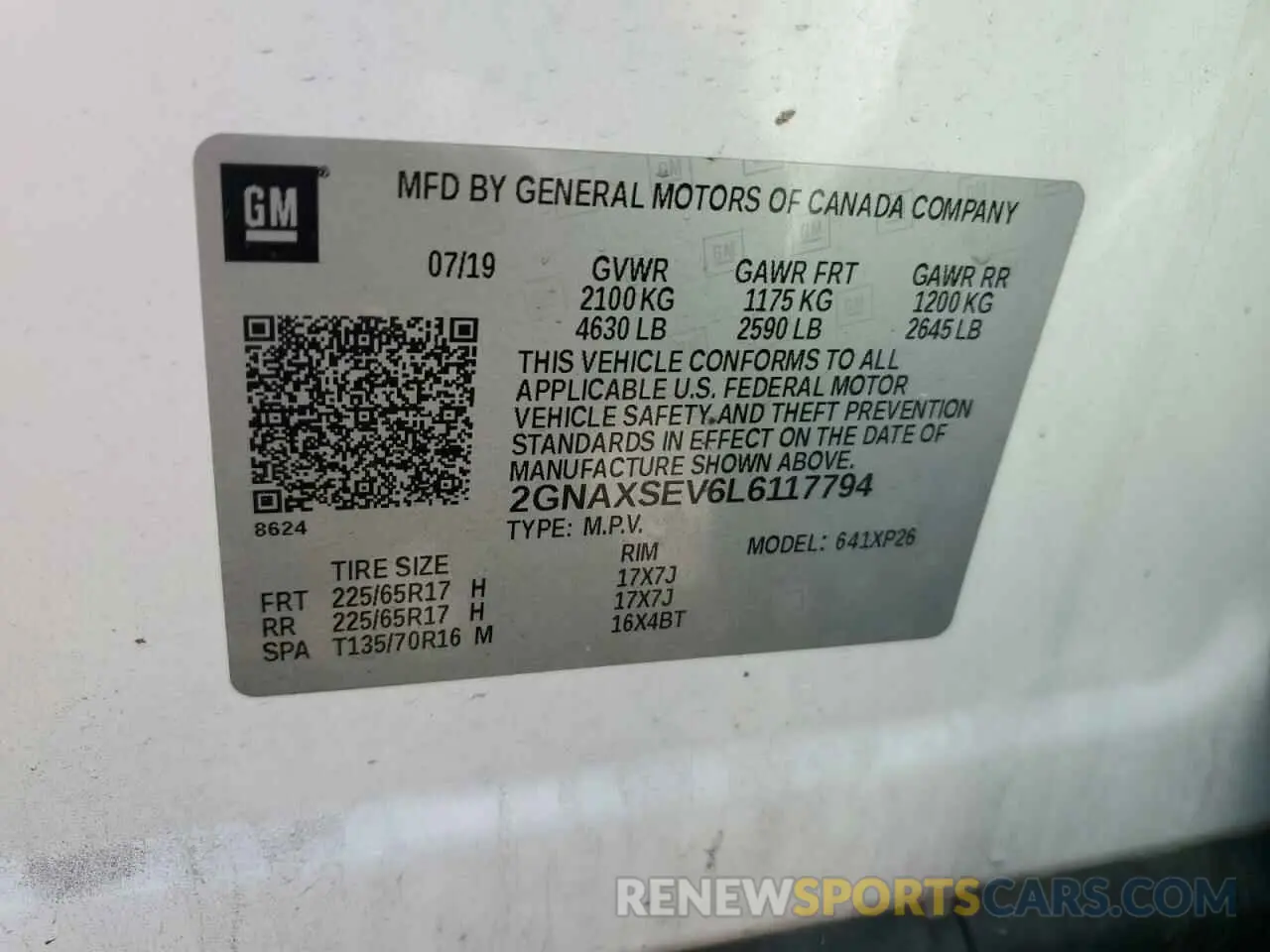 15 Photograph of a damaged car 2GNAXSEV6L6117794 CHEVROLET EQUINOX 2020
