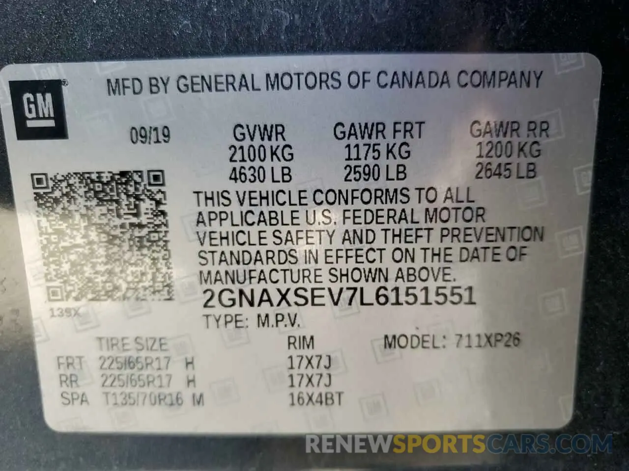 14 Photograph of a damaged car 2GNAXSEV7L6151551 CHEVROLET EQUINOX 2020