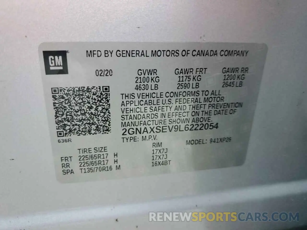 15 Photograph of a damaged car 2GNAXSEV9L6222054 CHEVROLET EQUINOX 2020