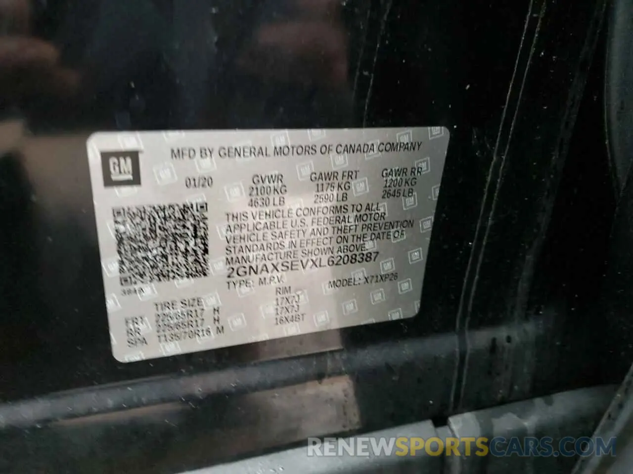 13 Photograph of a damaged car 2GNAXSEVXL6208387 CHEVROLET EQUINOX 2020