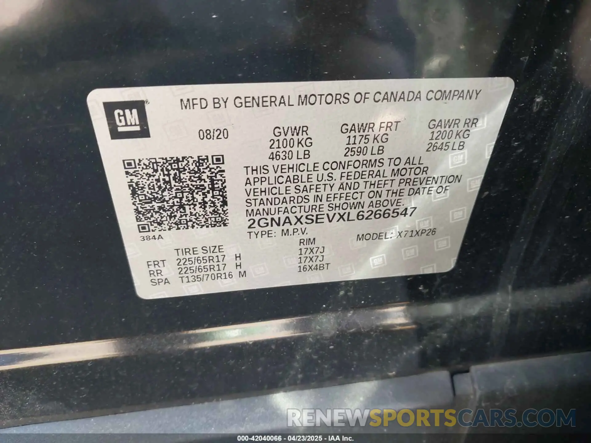 9 Photograph of a damaged car 2GNAXSEVXL6266547 CHEVROLET EQUINOX 2020