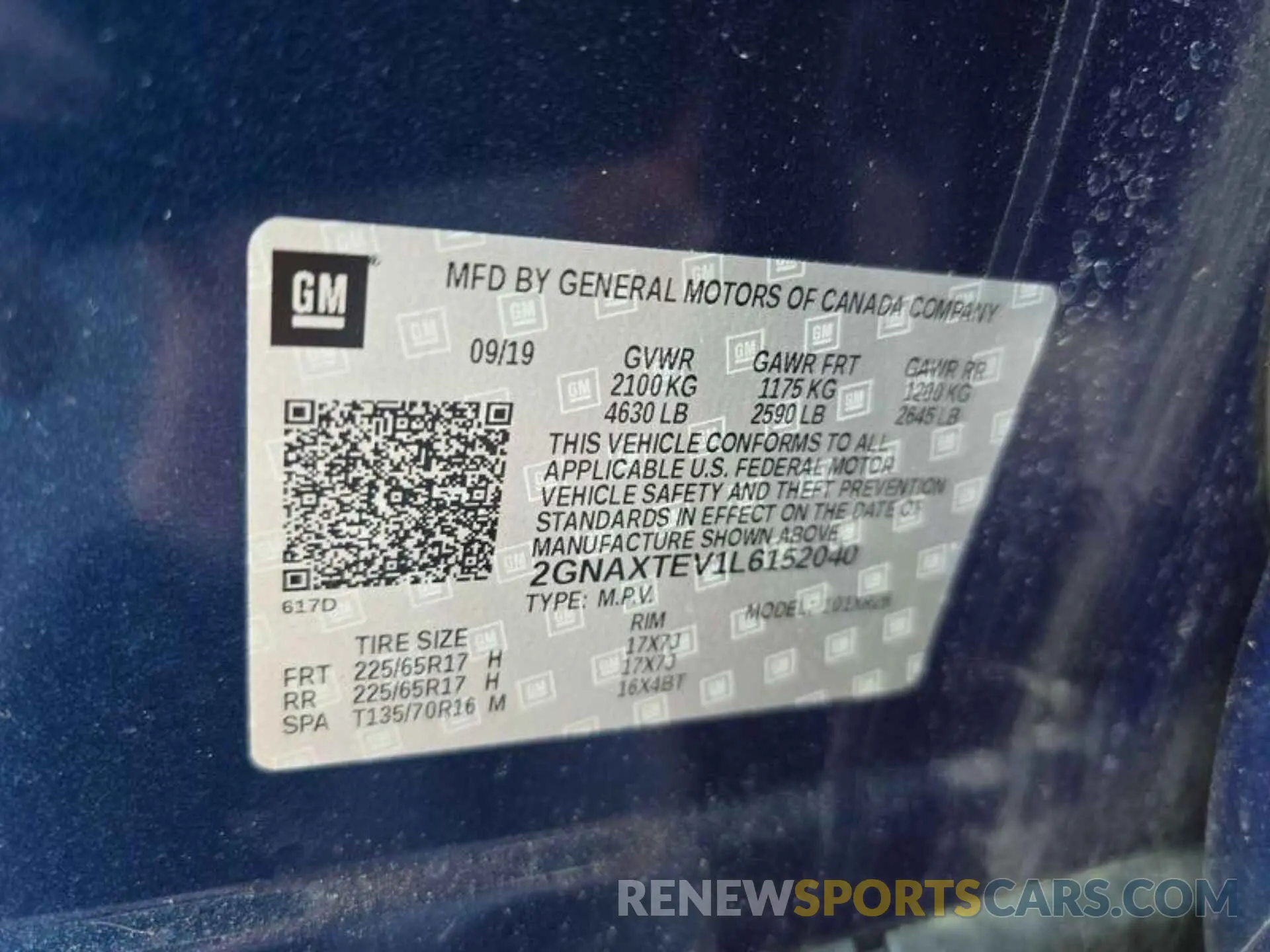 20 Photograph of a damaged car 2GNAXTEV1L6152040 CHEVROLET EQUINOX 2020