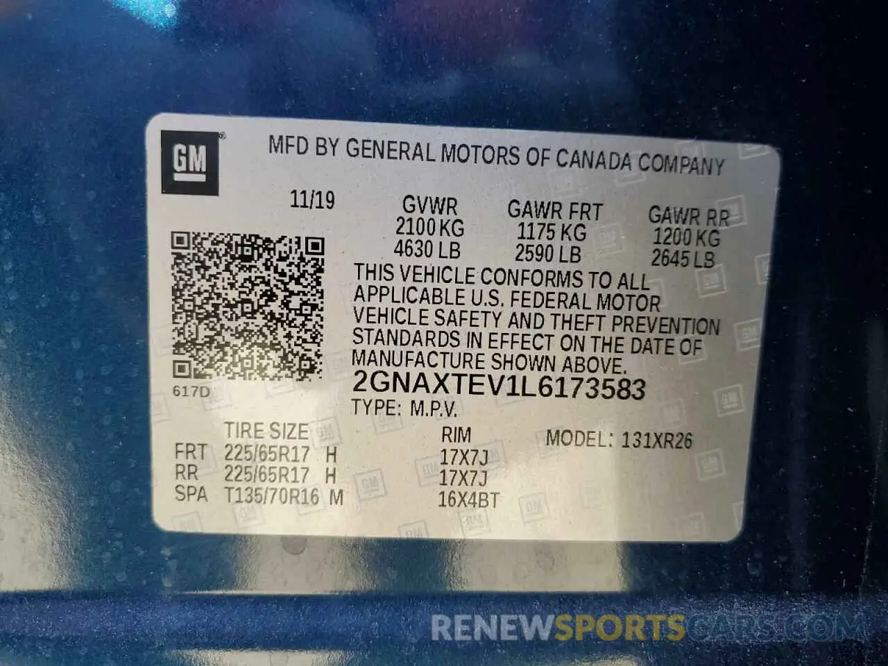 13 Photograph of a damaged car 2GNAXTEV1L6173583 CHEVROLET EQUINOX 2020