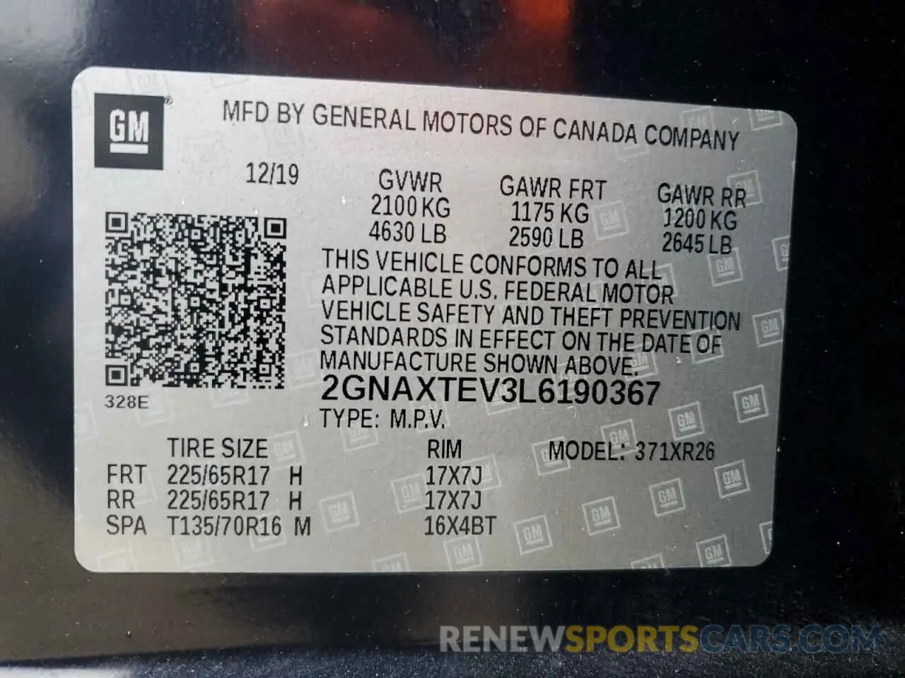 16 Photograph of a damaged car 2GNAXTEV3L6190367 CHEVROLET EQUINOX 2020