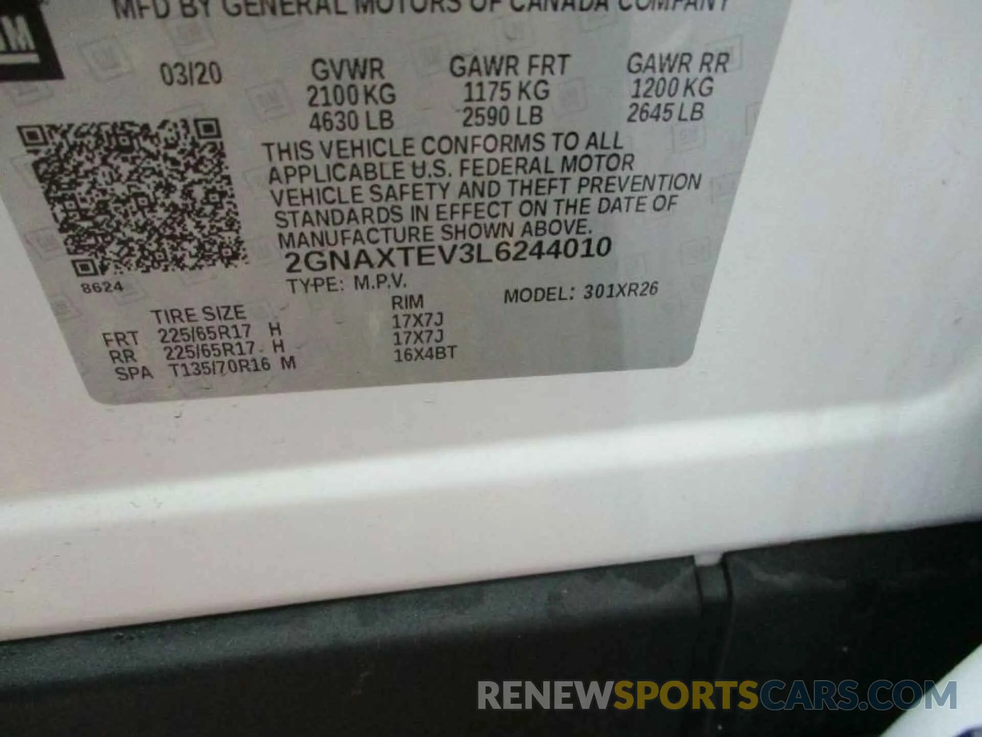 11 Photograph of a damaged car 2GNAXTEV3L6244010 CHEVROLET EQUINOX 2020