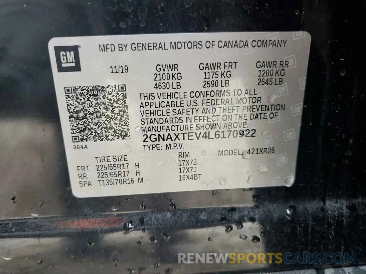 13 Photograph of a damaged car 2GNAXTEV4L6170922 CHEVROLET EQUINOX 2020