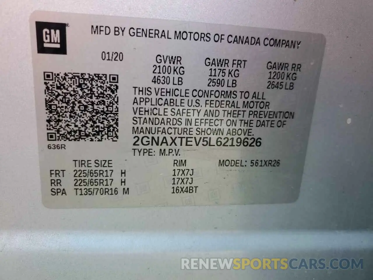 15 Photograph of a damaged car 2GNAXTEV5L6219626 CHEVROLET EQUINOX 2020