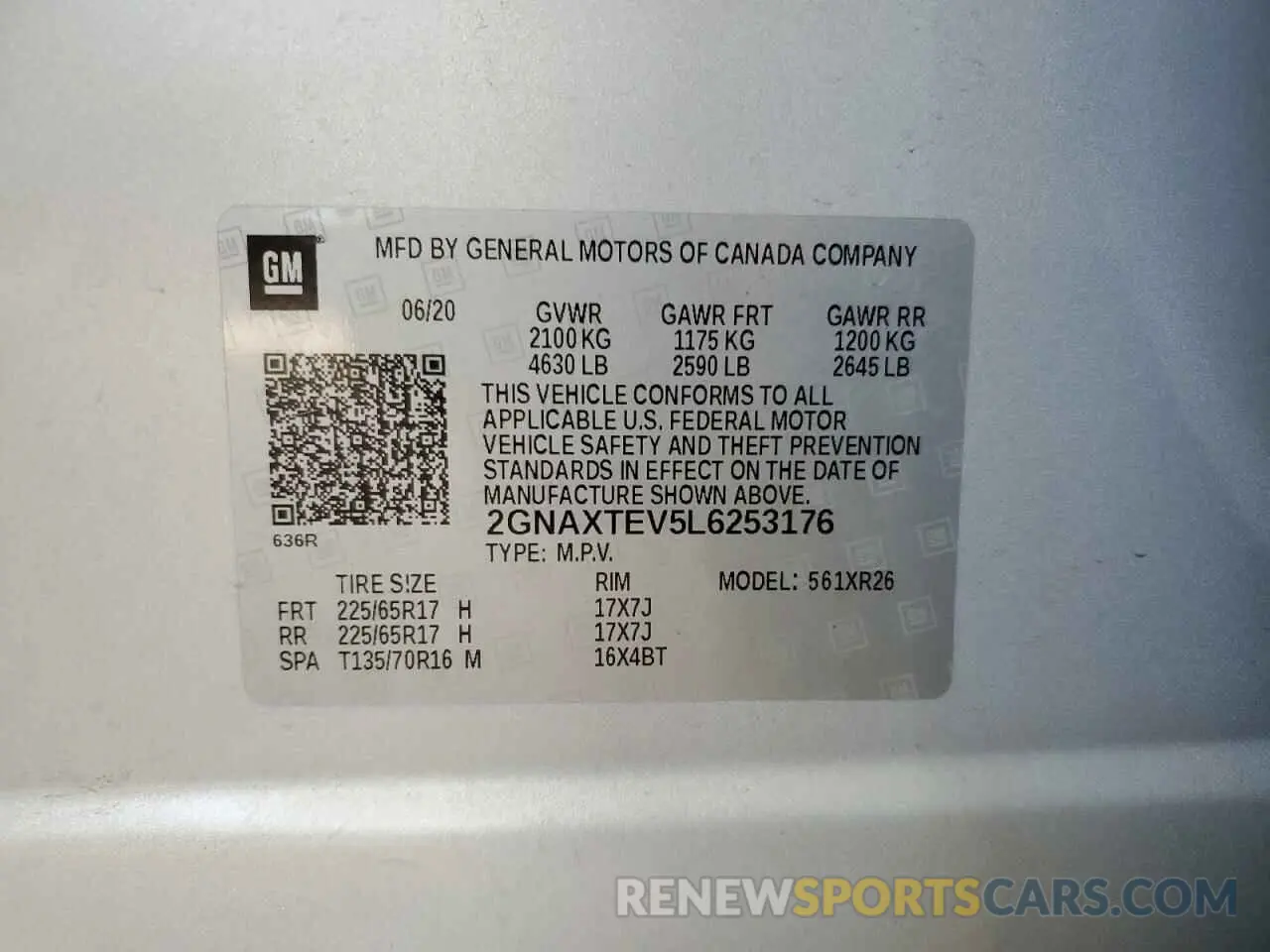 14 Photograph of a damaged car 2GNAXTEV5L6253176 CHEVROLET EQUINOX 2020