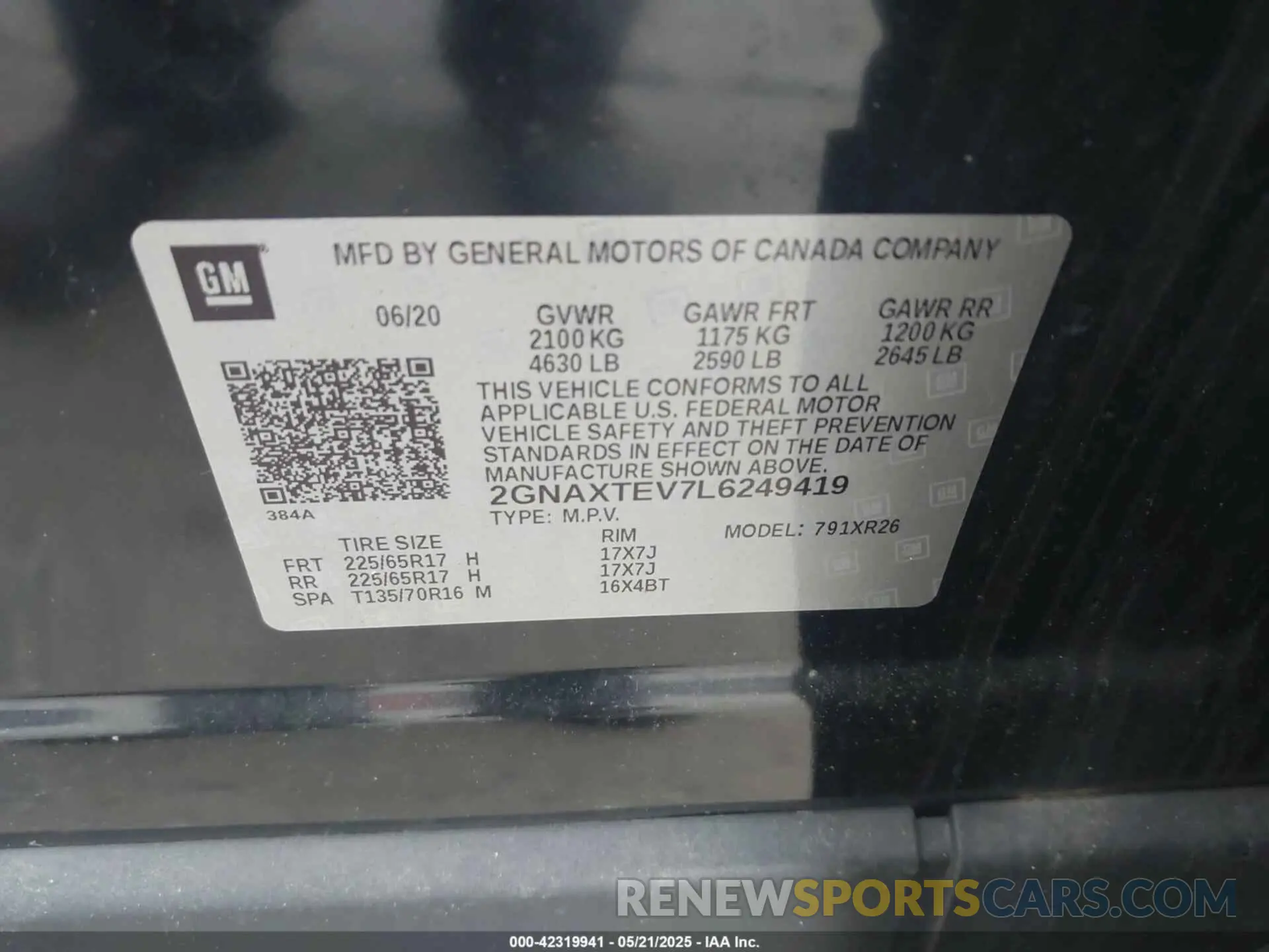 9 Photograph of a damaged car 2GNAXTEV7L6249419 CHEVROLET EQUINOX 2020