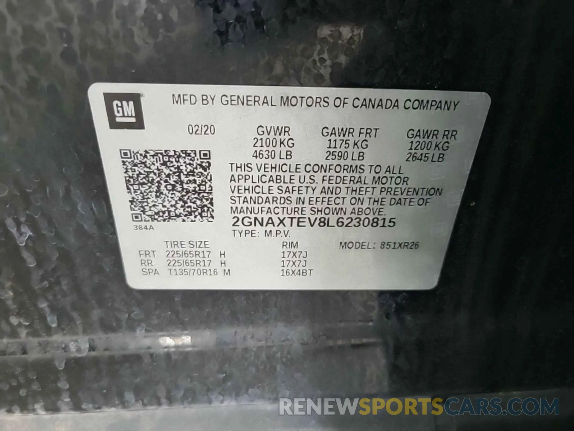 20 Photograph of a damaged car 2GNAXTEV8L6230815 CHEVROLET EQUINOX 2020