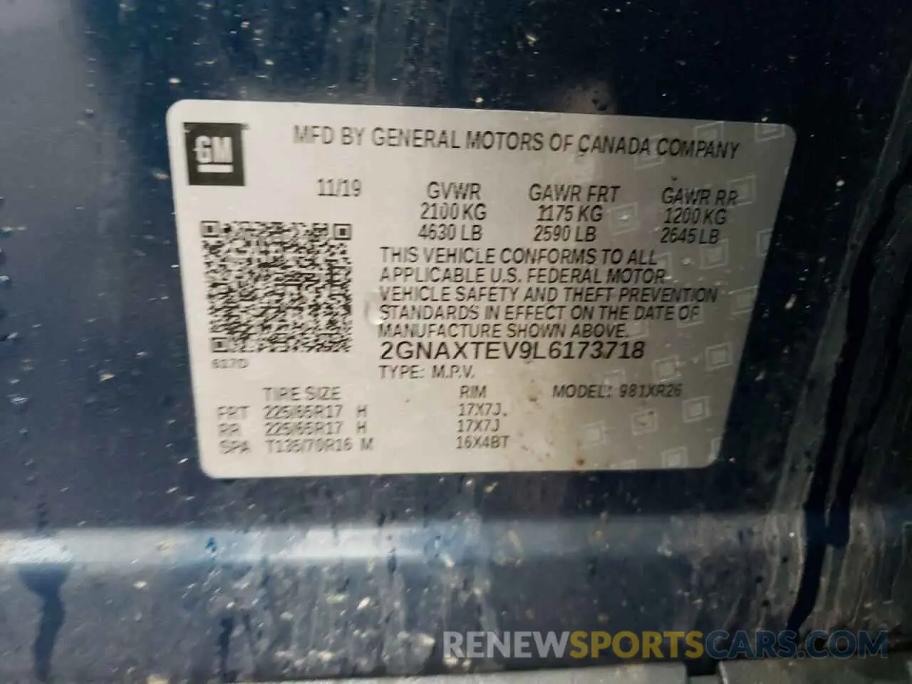 13 Photograph of a damaged car 2GNAXTEV9L6173718 CHEVROLET EQUINOX 2020