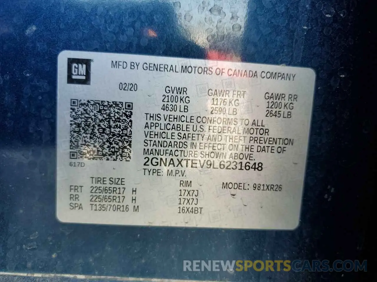15 Photograph of a damaged car 2GNAXTEV9L6231648 CHEVROLET EQUINOX 2020
