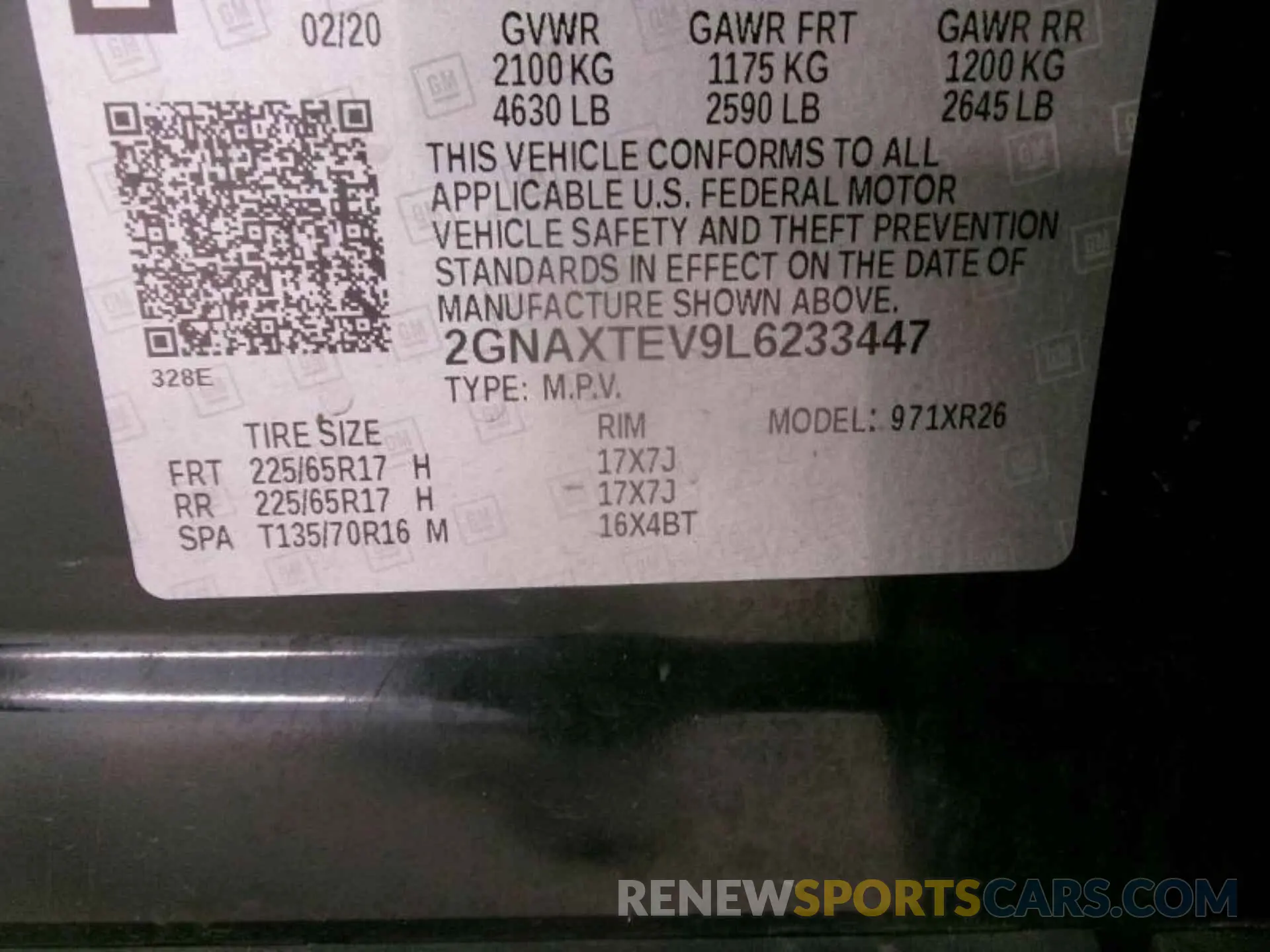7 Photograph of a damaged car 2GNAXTEV9L6233447 CHEVROLET EQUINOX 2020
