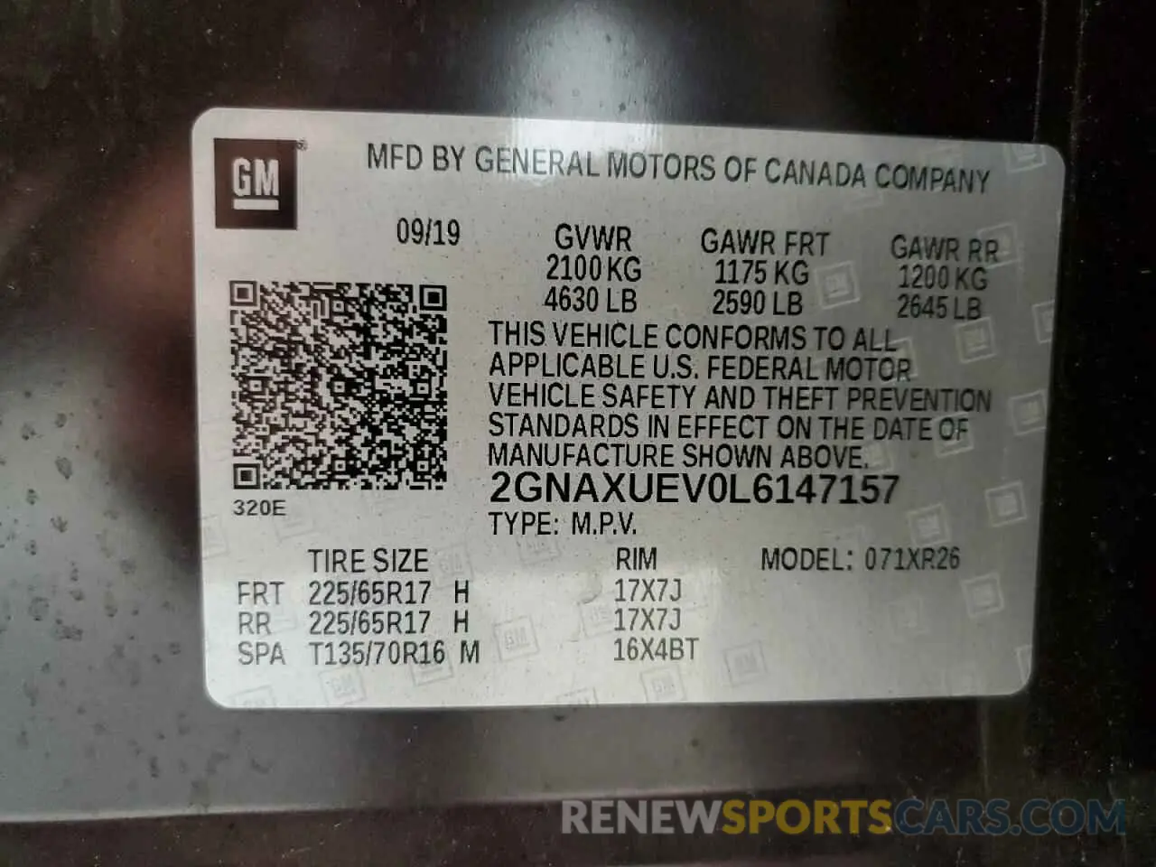 13 Photograph of a damaged car 2GNAXUEV0L6147157 CHEVROLET EQUINOX 2020