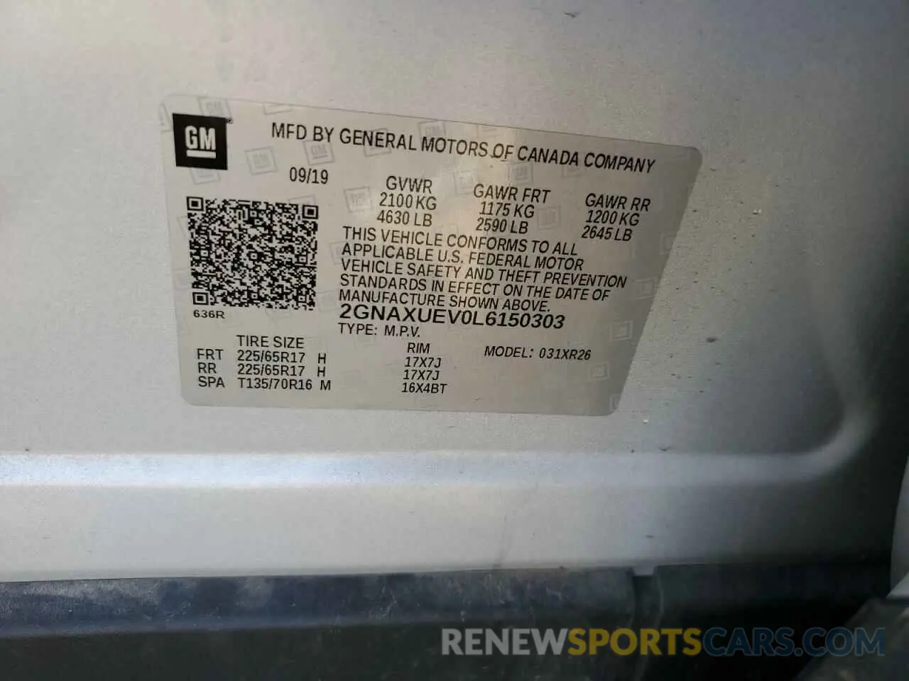 12 Photograph of a damaged car 2GNAXUEV0L6150303 CHEVROLET EQUINOX 2020