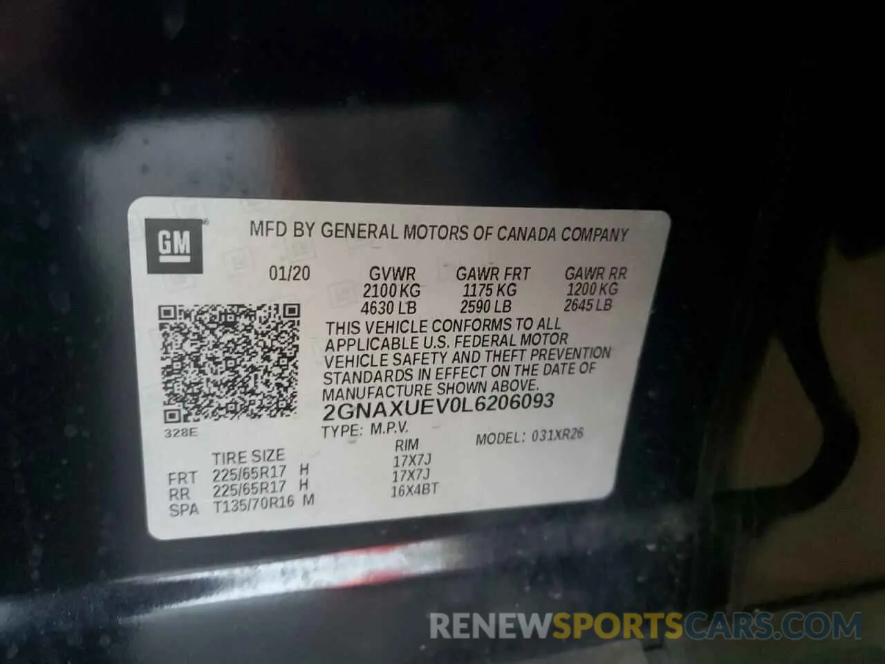 14 Photograph of a damaged car 2GNAXUEV0L6206093 CHEVROLET EQUINOX 2020