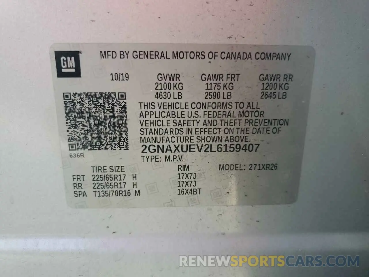 13 Photograph of a damaged car 2GNAXUEV2L6159407 CHEVROLET EQUINOX 2020